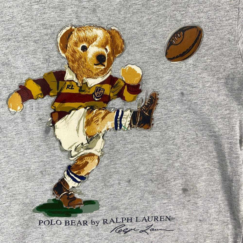 Polo Ralph Lauren T-Shirt Kids S 8 Gray Polo Bear Football Rugby Graphic Tee
